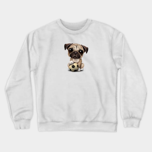 Cute Pug Puppy Dog With Football Soccer Ball Crewneck Sweatshirt by jeffbartels